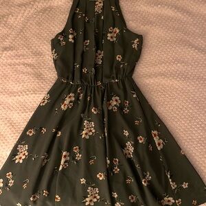 Blue Rain Floral Green Dress